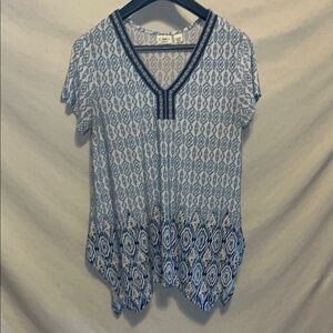Cato Light Blue Patterned V-Neck Tunic